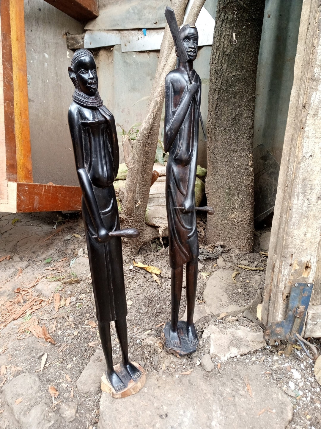48IN Blackwood Maasai Husband & Wife 2PCS Set Original Kamba Art Kenya
