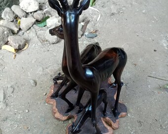 ヴィンテージ　アフリカ　ケニア　オブジェ　【A】 Vintage Figurine Gazelle Wood Hand Carved African Kenya