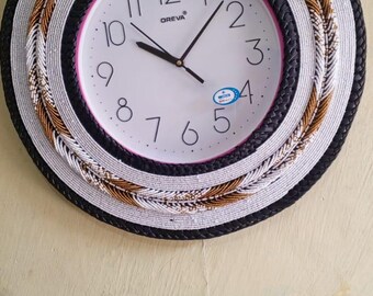 Hand Carved African Wall Art, Beaded Clock Business, Solid Hardwood Wall Hanging, African Wall Decor, Handmade in Kenya