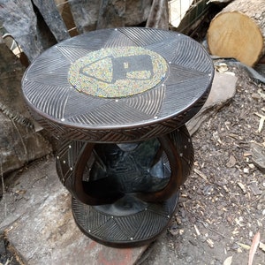 Kusu Tribe DRC Stool Chair Solid 1Piece Hardwood African Original Home Furniture Handcarved Side Table Footrest Classic Multicolor Hut Brass