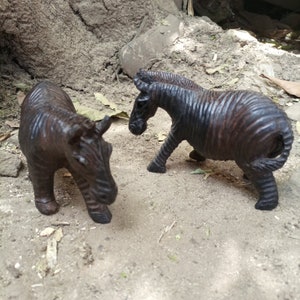 Striped Zebra &quot;In Motion&quot; 1or2 Ironwood Handcarved Home Office Original Kamba Table Art Kenya Africa Shelf Sculpture Statue Black Brown Gift