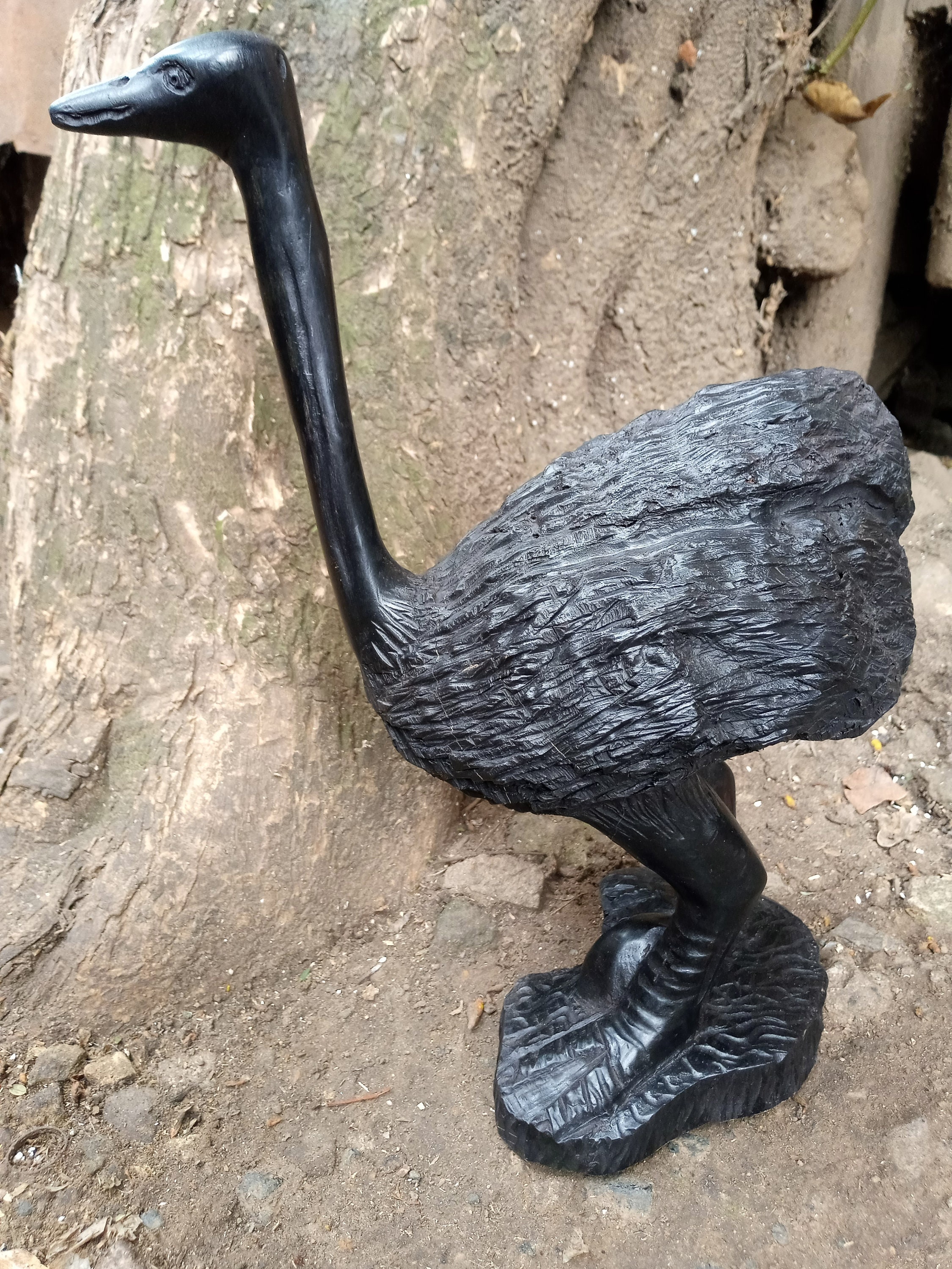 Black Wood Ostrich Handcarved Kamba Tribe Floor Shelf Table