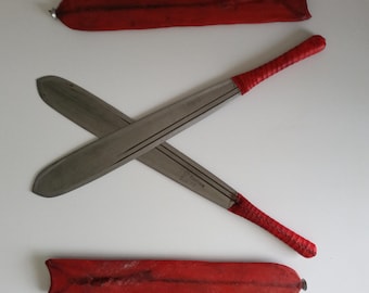 Maasai Panga Machete with Goat Leather Sheath, Carbon Steel Bush Clearing Tool, Garden and Camp Machete, Collector Piece