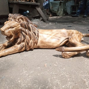 Solid Jacaranda &quot;Resting Lion&quot; Original Kamba Tribe Floor Art Kenya Africa Sculpture Large Statue Shelf Floor Decoration Handcarved Gift BIG