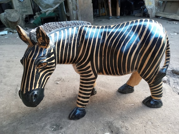 Jacaranda Wood Zebra Black White Original Kamba Painted Tribal