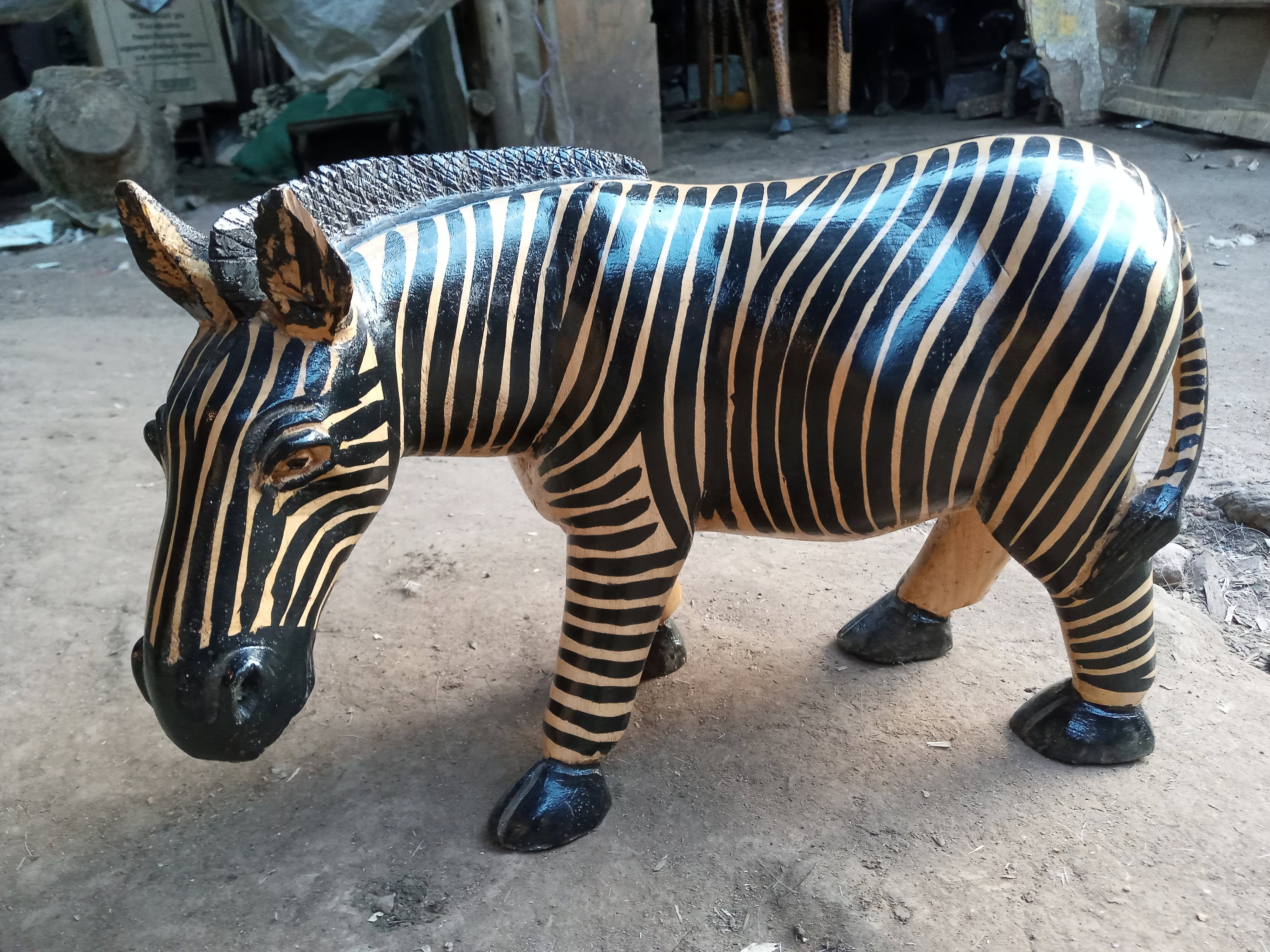 Jacaranda Wood Zebra Black White Original Kamba Painted
