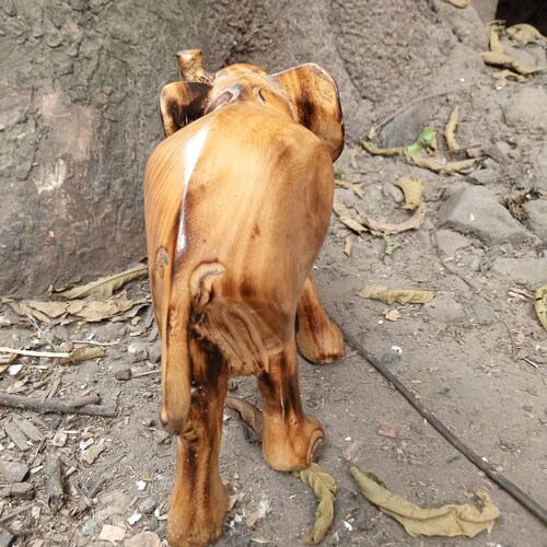 Elephant & Baby Statue Kenya Africa Olivewood Carving Original shops Handcarved Kamba Tribal Art Handmade Animal Shelf Table Decoration Beige Gift