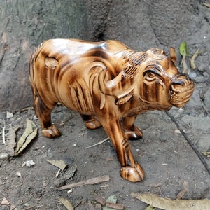 Original Solid Olivewood Wildebeast Buffalo Handmade 1PC African Art Carving Table Floor Shelf Deco Beige Or Choose Rosewood or Ironwood