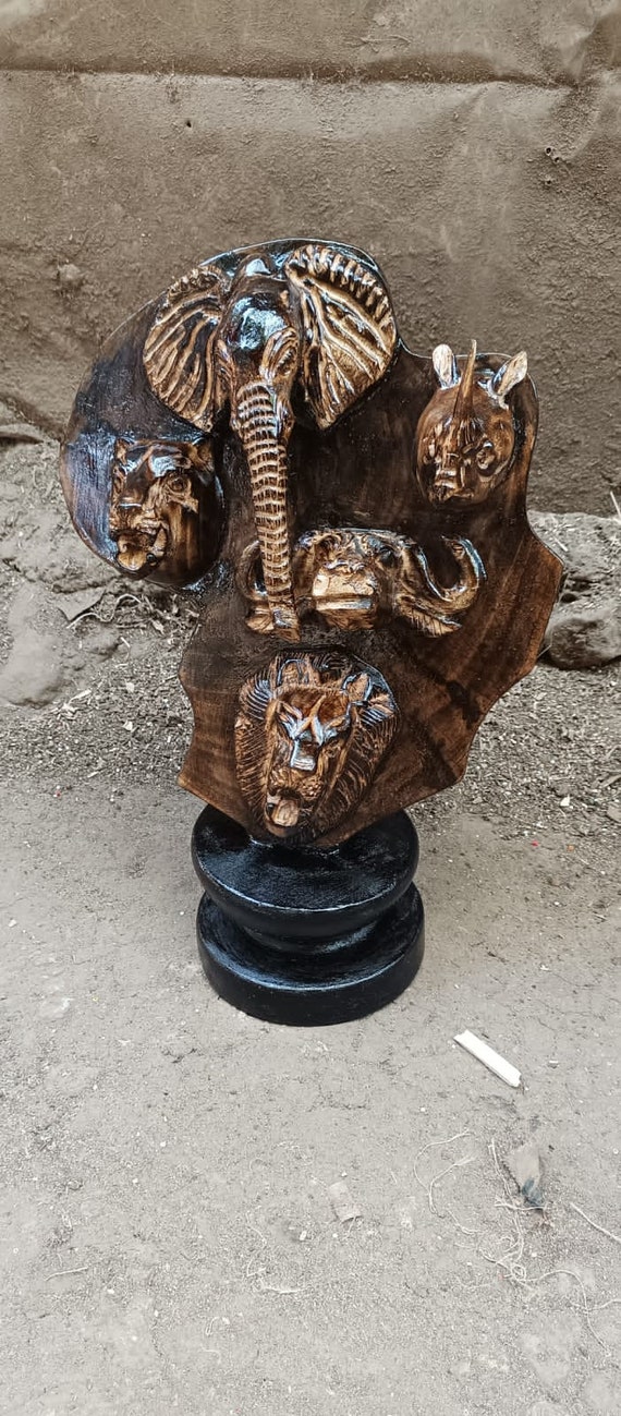 Carved Wood Big 5 Animals Original Kamba Art Kenya Africa Carved Wood Big 5 Animals Original Kamba Art Kenya Africa