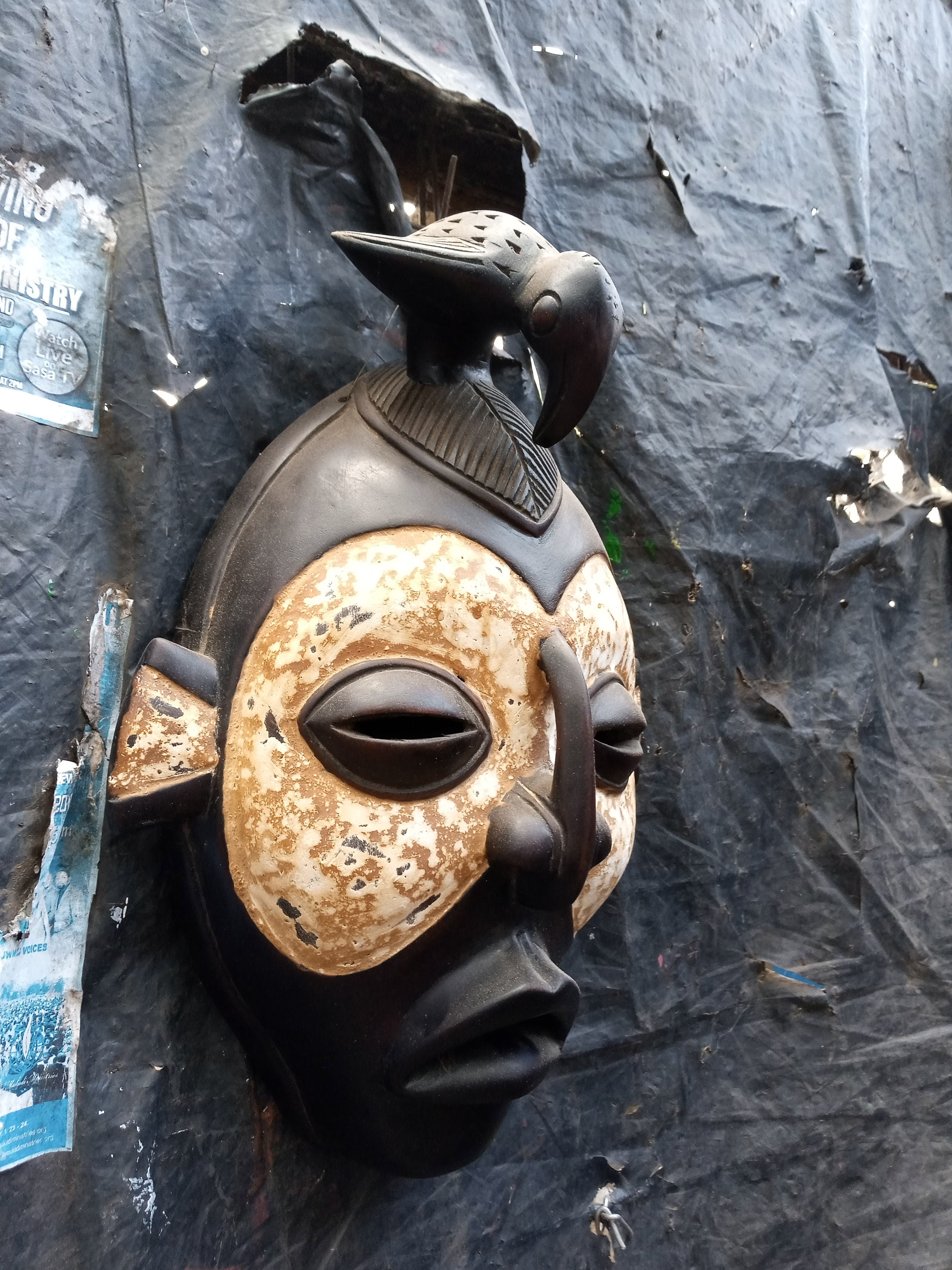 Yaka Tribal Mask Vintage Hand Carved Primitive Style Bird Original