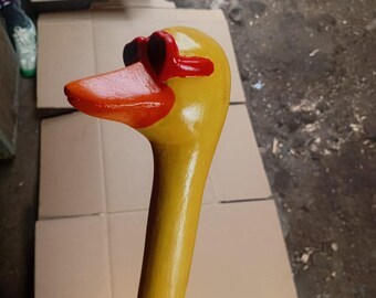 Hand Carved Duck Walking Stick, Funny Design, Mahogany Wood Walking Cane, Lengths 28 to 78 in, Hiking Stick Gift for Dad