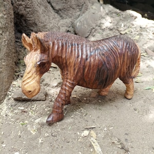 Striped Zebra &quot;In Motion&quot; 1or2 Ironwood Handcarved Home Office Original Kamba Table Art Kenya Africa Shelf Sculpture Statue Black Brown Gift
