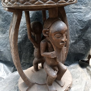 Antique DRC Kusu Tribe Stool Chair 1 PC Hardwood African Original Home Furniture Handcarved Side Table Footrest Husband Wife Vintage Art