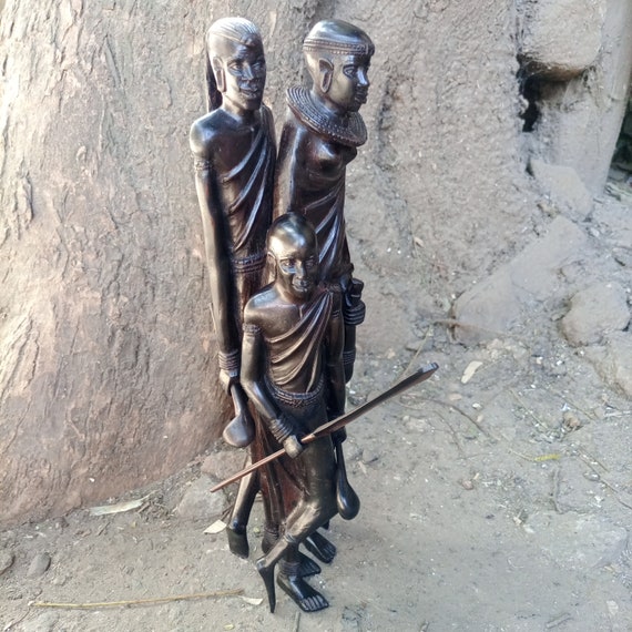 Ironwood Maasai Family of 3 Original Kamba Tribe Art Kenya Africa