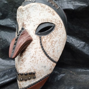 Pende Tribal Mask DRC Africa &quot;Silent Watching Birdman&quot; Original Wood Carving Wall Hanging Face Eyes Silence Congolese Art Object Decoration