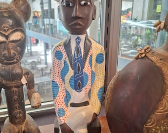Hand Carved African Sculpture, Belgian Man, Hand Painted Jacaranda Wood Statue, African Art Decor, Unique Art Gift