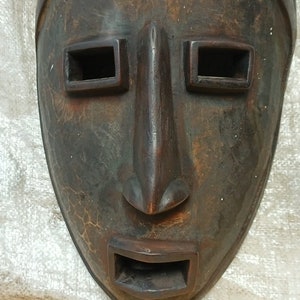 Original Kongo Tribe Vintage Functional & Decorative Carved Wooden Costume Mask DRC Africa Spiritual Antique Wall Hanging Art Used Brown