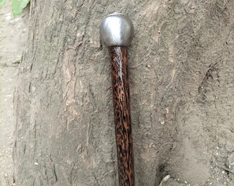 Hand Carved Walking Stick, Iron Design, Black Hardwood Walking Cane, Lengths 28 to 78 in, Hiking Stick Gift for Dad
