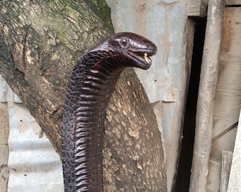 Hand Carved Cobra Snake Walking Stick, Black Hardwood Walking Cane, Lengths 28 to 78 in, Trekking Cane for Men