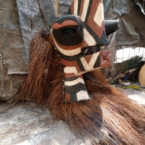 Original Songe Tribe Vintage &quot;Medicine Man&quot; Mask DRC Africa Wood Art Carving Rare Antique Wall Hanging Art Deco White Black Red Decoration