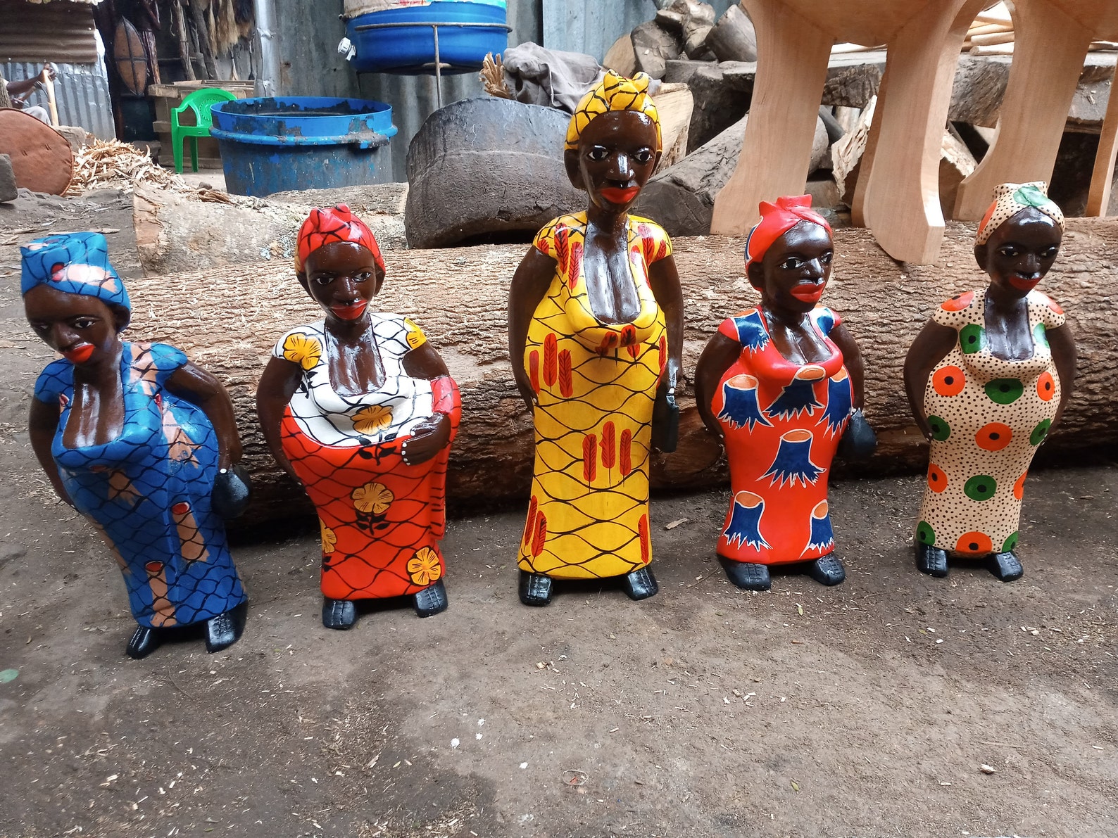 LARGE African Woman Original 1PC Hand Painted Hardwood Sculpture Kenya ...