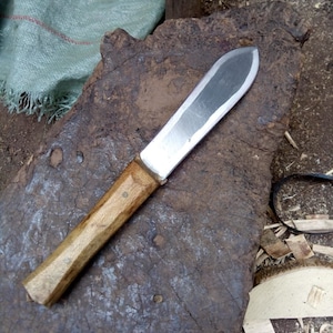Original Maasai Double Edge Hunting Knife High Carbon Steel Double Edge Blade Discreet Slim Goat Skin Sheath Skin & Wood Handle Africa