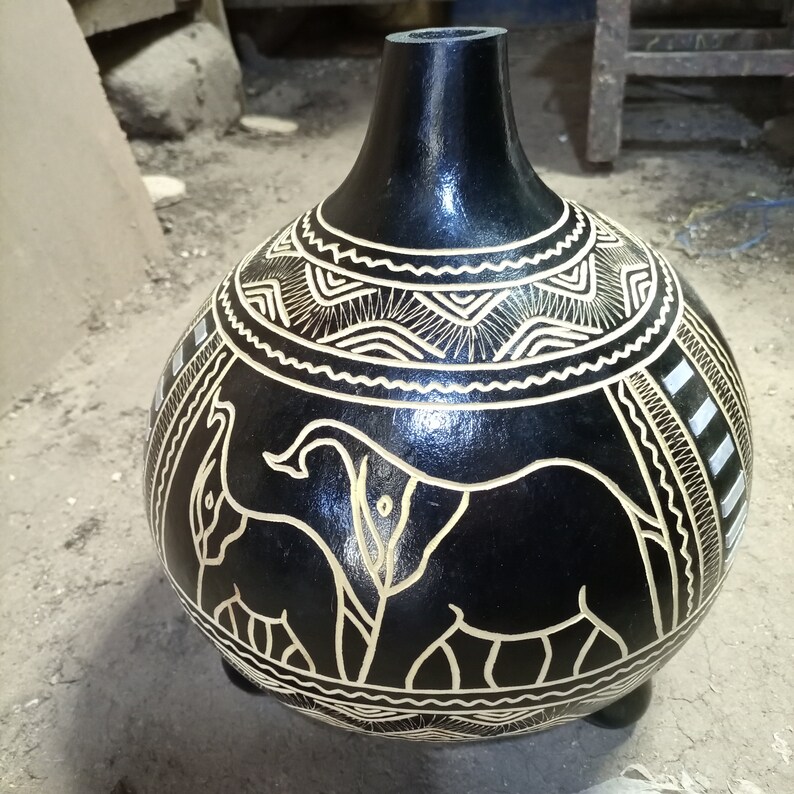 East African Flower Pot Vase Centerpiece Handcarved Gourd Etsy
