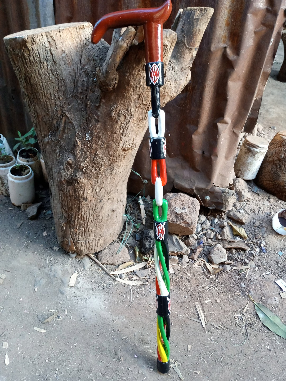 Twisted Chainlink Kenyan Hardwood Hiking Walking Stick Cane Handmade