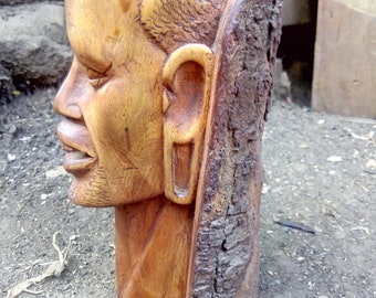 Original Primitive Style 1Piece Solid Rosewood / Blackwood Neck Maasai Man Kenya Africa Hand-carved Collectible Table Shelf Floor Art Object