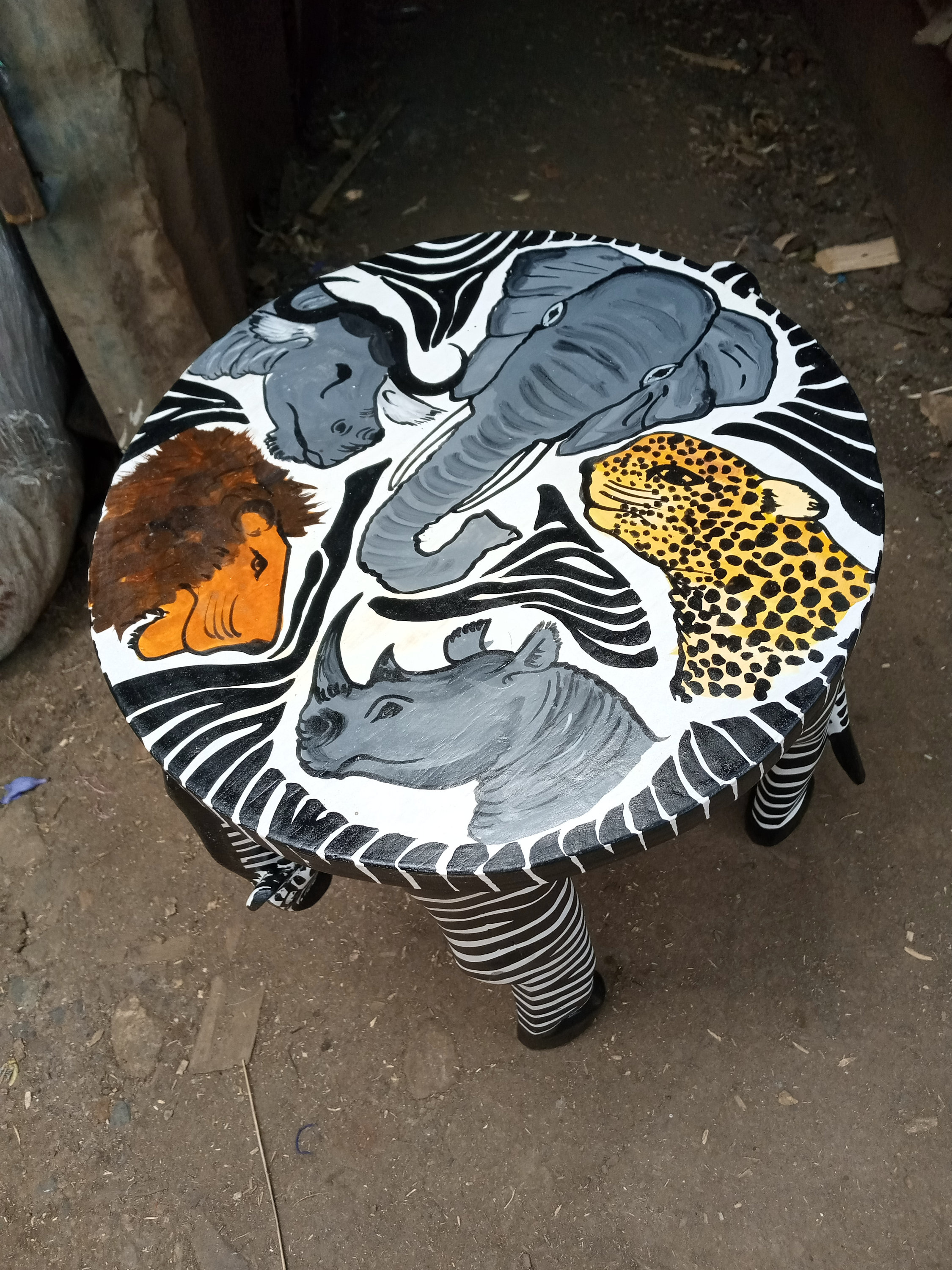 Set of 2 Side Table Stools Big 5 Animals Hardwood Africa Original