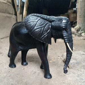 Éléphant noir massif Original Kamba tribu Table basse Art Kenya Afrique plancher Sculpture étagère Statue maison chambre décoration haut polonais grand image 2