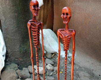 Original Primitive Style Skeleton 1-PC Solid Red Mahogany Maasai Man Kenya Africa Handcarved Collectible Table Shelf Floor Modern Art Object