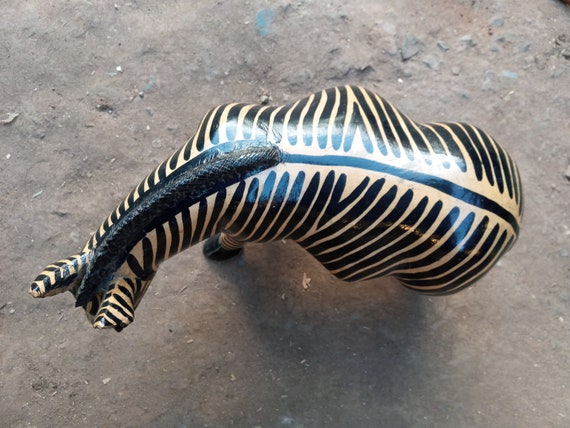 Jacaranda Wood Zebra Black White Original Kamba Painted Tribal