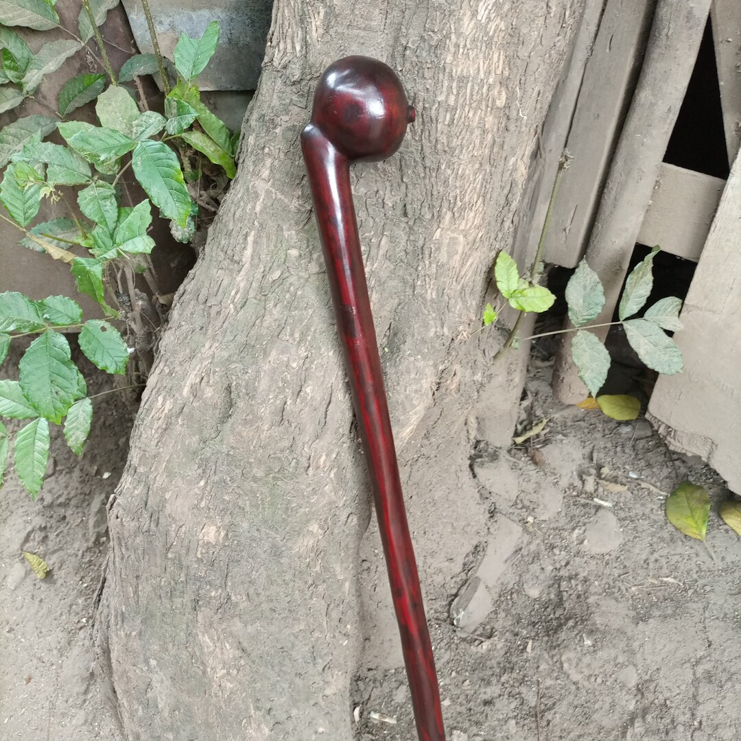 Rosewood African Mobility Offset Cane Hiking Walking Stick Unisex ...
