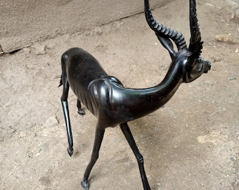 Solid Black Antelope Gazelle Original Kamba Tribe Table Art