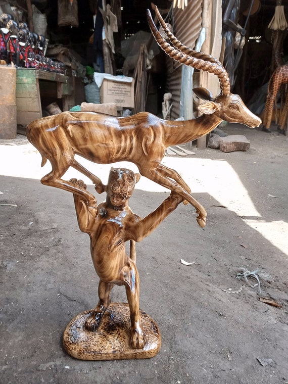 1PC Jacaranda Wood Leopard Raising Gazelle Original Kamba Table
