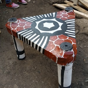 Kenya Kamba Tribe Stool Chair Triangle Square Cowhide Jacaranda Wood African Original Home Furniture  Handcarved Native Design OR U GIVE ART
