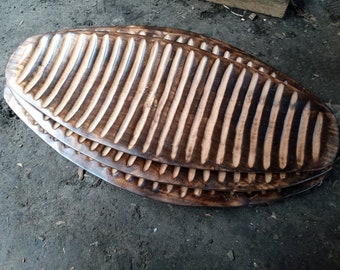 Bread Serving Trays Plates Set of 3 Various Sizes Home Kitchen Restaurant Kamba Tribe Kenya Africa Carved Olive Wood Original Handles Flat