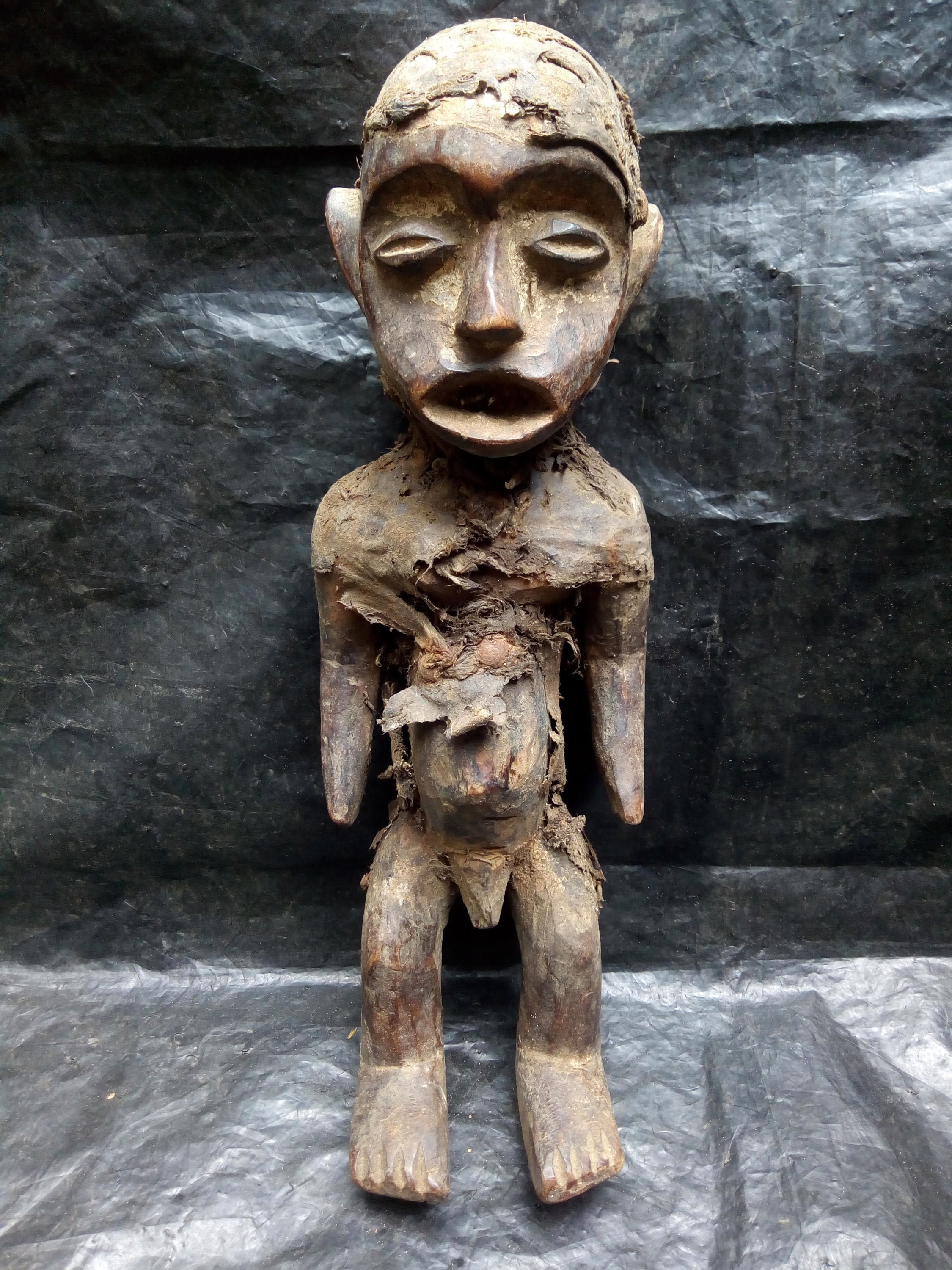 置物 Primitive Sculpture Antique Nkutsu Jonga Man Rare Primitive Tribal Statue Congo