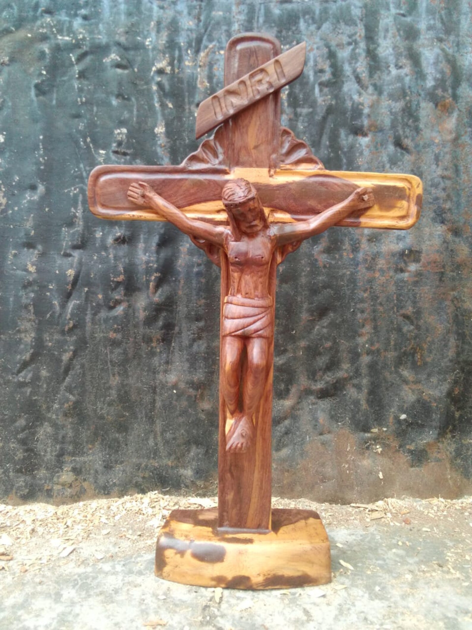 Solid Rose Wood Carved Jesus Christ Crucifix Cross Table Desk Etsy