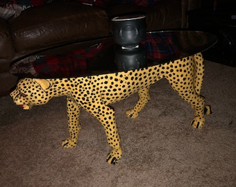 Table Cheetah Leopard Walking Original Kamba Table Art Kenya Africa Sculpture Cat 1PC Jacaranda Shelf Hallway Yellow BLK Teak Home Rosewood