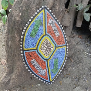 Multicolor Original Cameroon Shield Fully-Functional Handmade Used 1PC Wood Handmade African Beaded Cowry Shell Wall Hanging Art Tikar Tribe