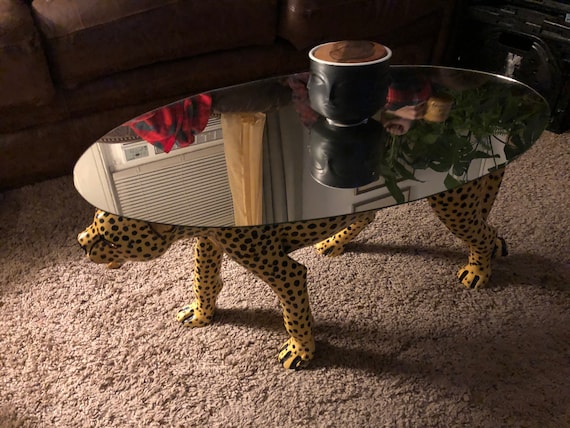 Big Table Cheetah Leopard Walking Original Kamba Table Art Kenya