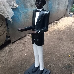 Hand Carved African Sculpture, Cameroonian Garcon Waiter, Hand Painted Jacaranda Wood Statue, African Art Decor, Tribal Figure Statue image 3