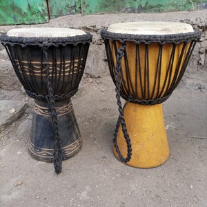 9.5x15IN Yellow Bongo Drum Original Jacaranda Wood Functional Goatskin Tuned Instrument Kenya Africa Table U Choose Art & Colors Floor Deco
