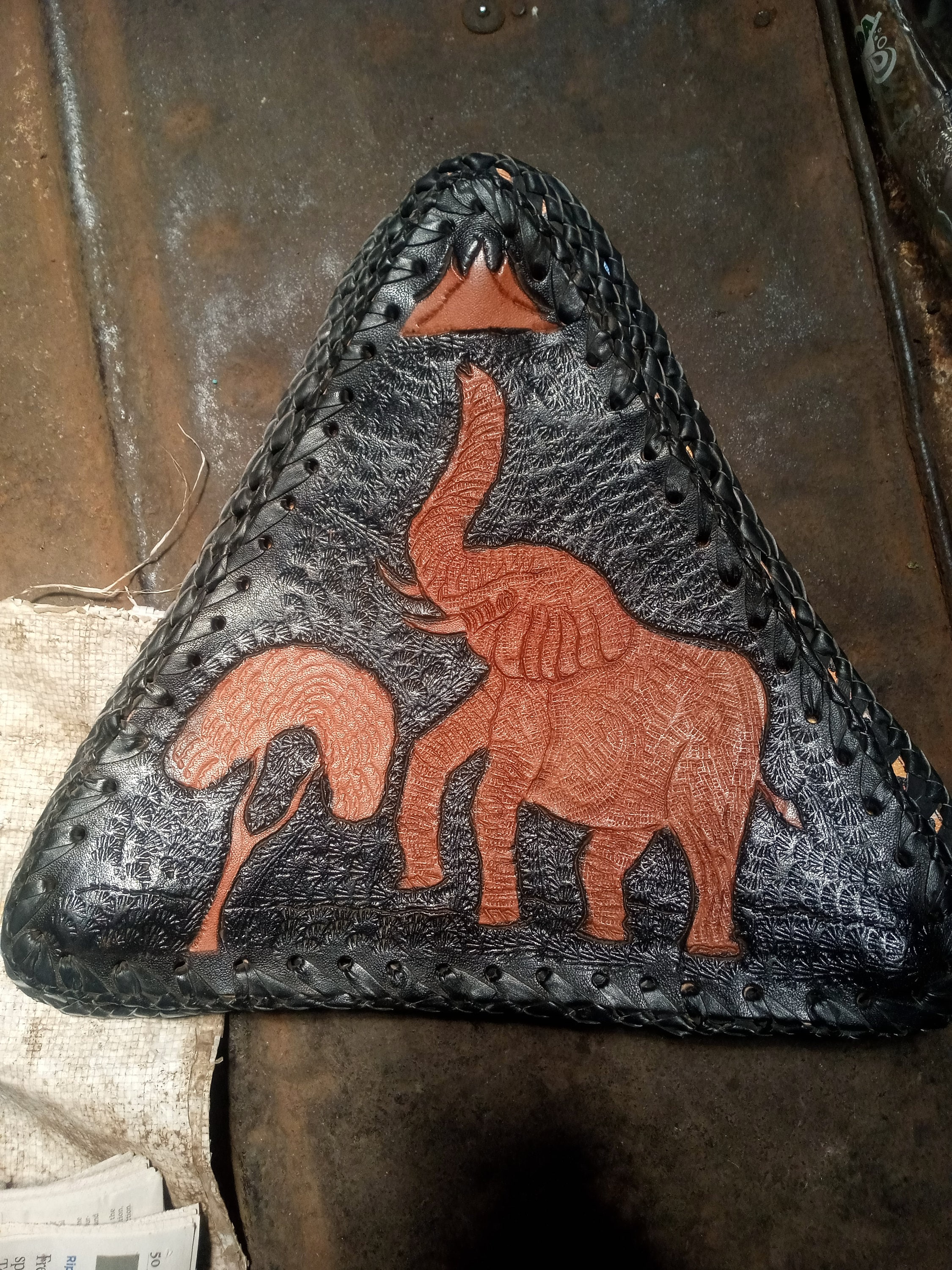 Kenya BIG 5 Animals Folding Stool Chair Cowhide Leather Jacaranda