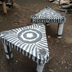 Kenya Kamba Tribe Stool Chair Square Triangle Cowhide Jacaranda Wood Original African Home Furniture Handcarved Native Design OR U GIVE ART