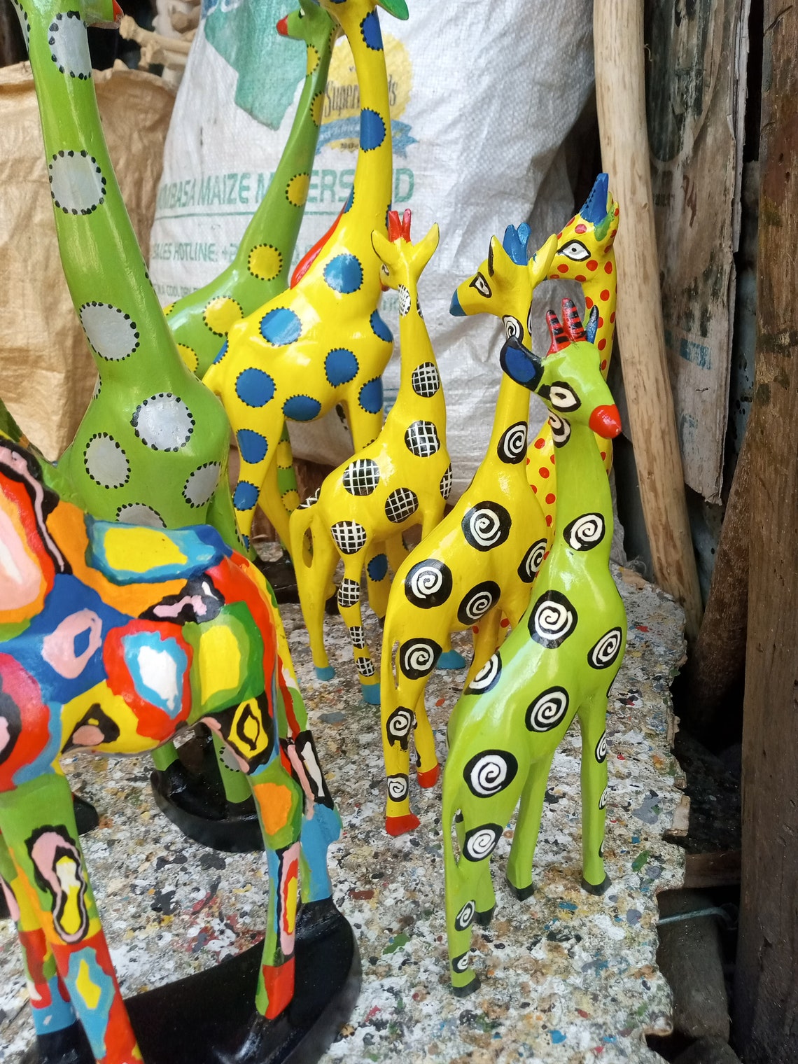 Jacaranda Wood Giraffe Multicolor Original Kamba Painted | Etsy