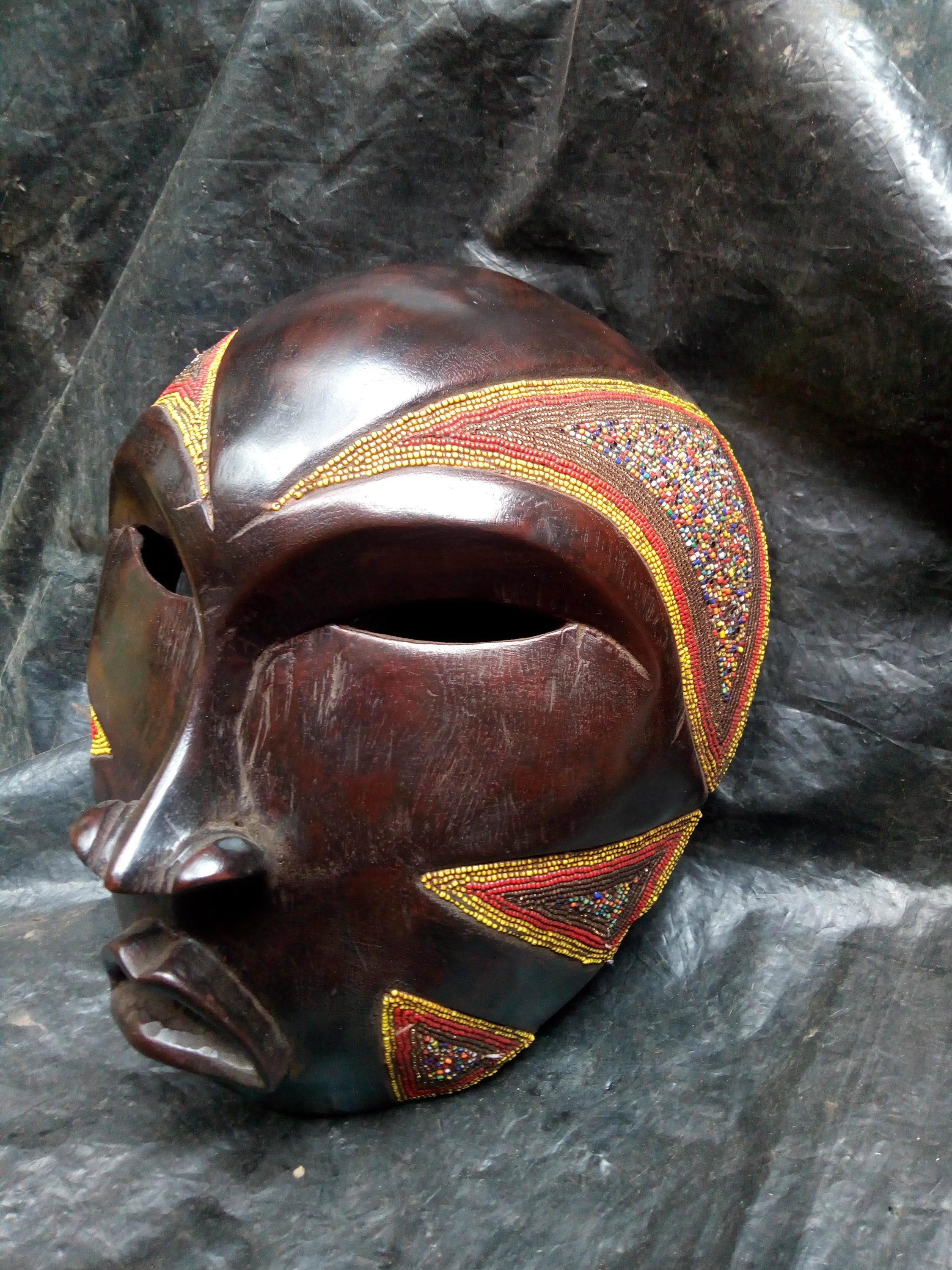 オリジナルコンゴビーズボア族マスクアフリカの大型木製アート彫刻使用