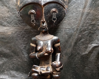 Hand Carved African Figure, Vintage Style, Ashanti Fertility Doll, Solid Hardwood Figure, African Home Decor, from Ghana